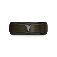 engraved wedding rings her – gunmetal & black tungsten md caduceus wedding band