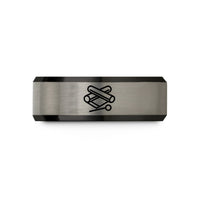 couples wedding band rings – black & silver tungsten tubular bells mallet wedding band