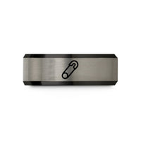 tungsten bands for couples – black & silver tungsten safety pin wedding band