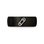 engraved couple bands – black tungsten safety pin wedding band