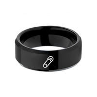 custom promise rings – black tungsten safety pin wedding band