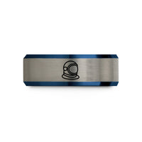 couples matching ring set – black & blue & grey tungsten astronaut helmet wedding band