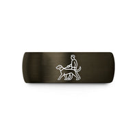 matching tungsten ring pairs – gunmetal & black tungsten handler dog silhouette wedding band