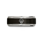engraved couple ring sets – black & blue & silver tungsten seashell wedding band