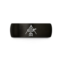 couples matching rings – black tungsten skillet tripod wedding band