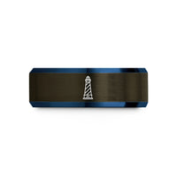 custom wedding ring set – gunmetal & blue tungsten cape hatteras lighthouse wedding band
