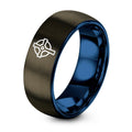 Cross Ringed – Tungsten Wedding Band, 8 mm, Blue, Gunmetal Comfort-Fit Unisex