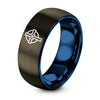 Cross Ringed – Tungsten Wedding Band, 8 mm, Blue, Gunmetal Comfort-Fit Unisex