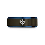 engraved rings for couples – gunmetal & blue tungsten cross ringed wedding band