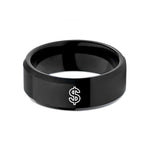 engraved couples bands cheap – black tungsten dollar sign wedding band