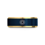 matching rings for couples – gold & blue tungsten radiant sunburst wedding band