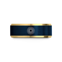 matching rings for couples – gold & blue tungsten radiant sunburst wedding band