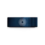 wedding bands for him – gold & blue tungsten radiant sunburst wedding band
