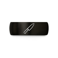 personalized rings for her – black & rose gold tungsten chef knife wedding band