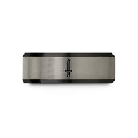 engraved rings for couples – black & grey tungsten sword wedding band