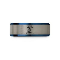 tungsten wedding bands set – blue & silver tungsten elk bugling wedding band