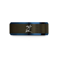 engraved wedding bands men – gunmetal & blue tungsten elk bugling wedding band
