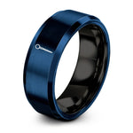 engraved promise ring set – black & blue tungsten swizzle stick ring