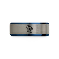 tungsten rings for couples – black & blue & gray tungsten knight helmet wedding band