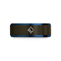 engraved tungsten couple rings – gunmetal & blue tungsten transistor symbol wedding band