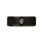 engraved couple rings set – black tungsten skeleton hand skull wedding band