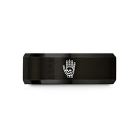 engraved couple rings set – black tungsten skeleton hand skull wedding band