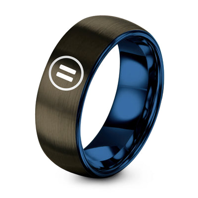 Pause Icon – Tungsten Wedding Band, 8 mm, Blue, Gunmetal Comfort-Fit Unisex