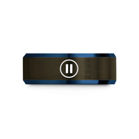 comfortable tungsten rings men – gunmetal & blue tungsten pause icon wedding band