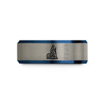 engraved promise rings – black & blue & silver tungsten elliptical trainer wedding band