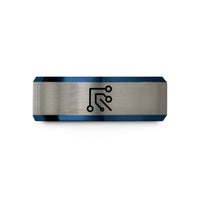 wedding bands for couples – blue & silver tungsten pcb trace corner wedding band