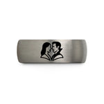 tungsten rings with engraving – black & silver tungsten vampire couple silhouette wedding band