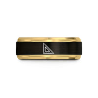 engraved couple wedding rings – black & gold tungsten set square wedding band