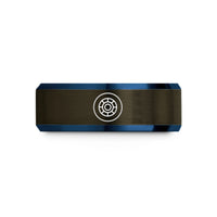 engraved couple ring set – gunmetal & blue tungsten skate wheel bearing wedding band