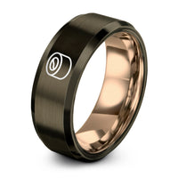 matching tungsten rings set – gunmetal & rose gold tungsten sushi roll ring