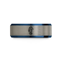 tungsten wedding bands set – black & blue & gray tungsten seahorse wedding band