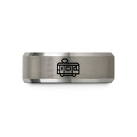 matching bands for couples – black & gray tungsten streetcar wedding band
