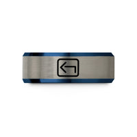 engraved tungsten wedding bands – blue & gray tungsten backspace key wedding band