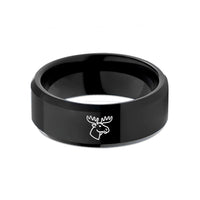 engraved couple rings – black tungsten moose wedding band