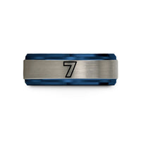 matching wedding band pairs – black & blue & silver tungsten number 7 wedding band