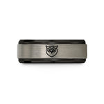 engraved promise ring set – black & silver tungsten owl face wedding band