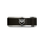 tungsten wedding band set – black & grey tungsten owl face wedding band