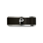 unisex wedding band set – black & grey tungsten peso symbol wedding band