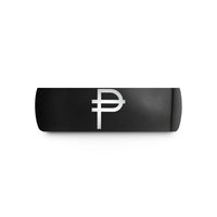engraved couple ring set – black tungsten peso symbol wedding band