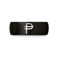 matching couple ring set – black tungsten peso symbol wedding band