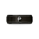 matching couple ring set – black tungsten peso symbol wedding band