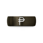 unisex wedding band set – gunmetal & black tungsten peso symbol wedding band