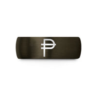 unisex wedding band set – gunmetal & black tungsten peso symbol wedding band