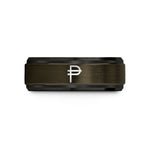 engraved couple ring set – gunmetal & black tungsten peso symbol wedding band
