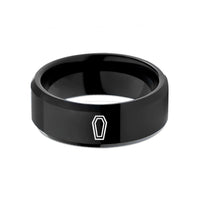 tungsten rings for couples – black tungsten closed coffin wedding band