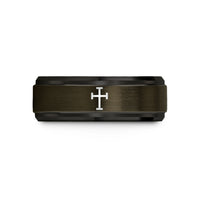 engraved couple wedding bands – gunmetal & black tungsten cross potent wedding band